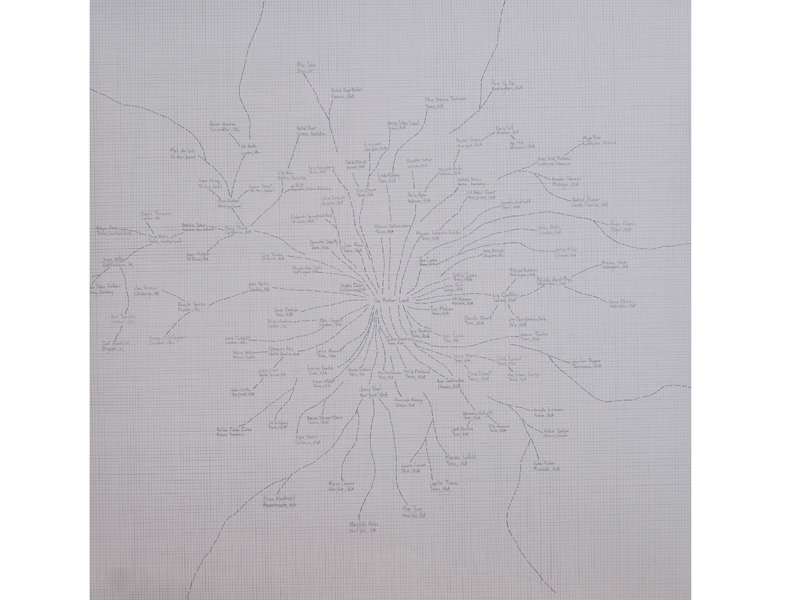 The Mother Load Network, 2016, graphite, thread, needles, 121.9 x 121.9 cm, photo: Natalie Macellaio The Mother Load Network
