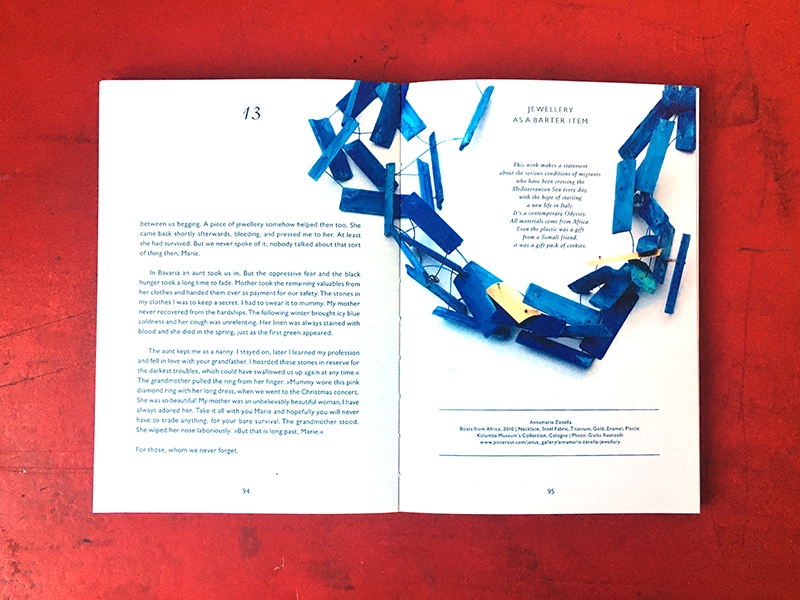Pages 94–95 of 25 Reasons Why to Wear Jewellery, showing a piece by Annamaria Zanella, photo: Rebekah Frank