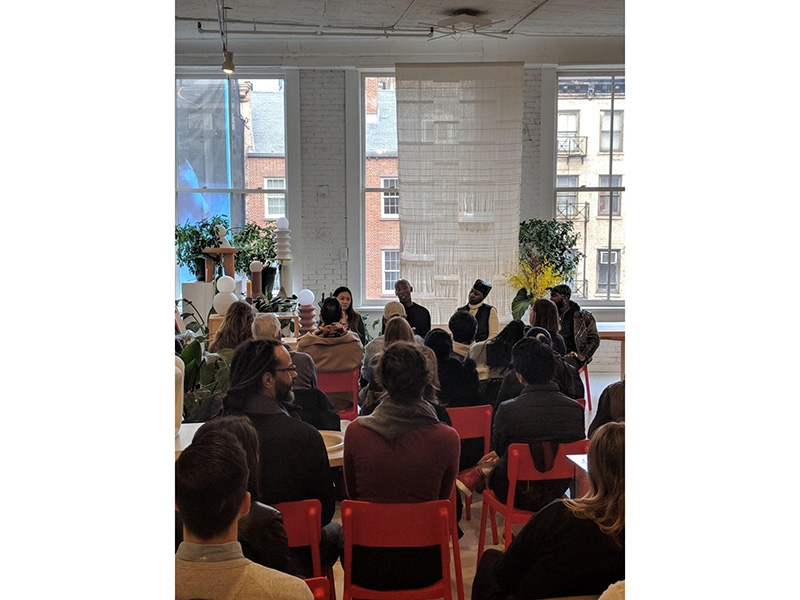 NYCJW's 'Forging New Futures' panel at Colony Gallery, featuring Alex Woo, Mateo Harris, Soull Ogun of L'Enchanteur, and Johnny Nelson, moderated by Jennifer Gandia, photo: Tiffany Lucke NYCJW's 'Forging New Futures panel