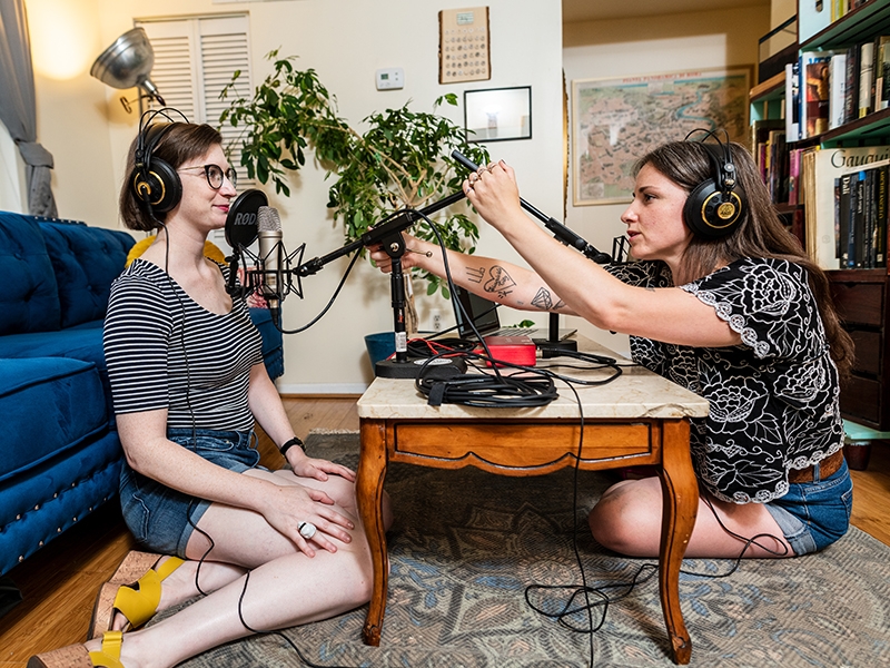 Recording the one-year anniversary episode with artist Emily Cobb, 2018, photo: Linette Kielinski Recording the one-year anniversary episode with artist Emily Cobb
