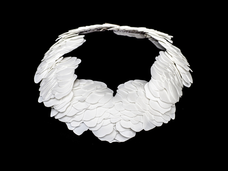 Karin Roy Andersson, Sastrugi I, 2017, recycled plastics (mayonnaise bucket), thread, steel, silver, 250 x 250 x 40 mm, photo: artist Karin Roy Andersson, Sastrugi I