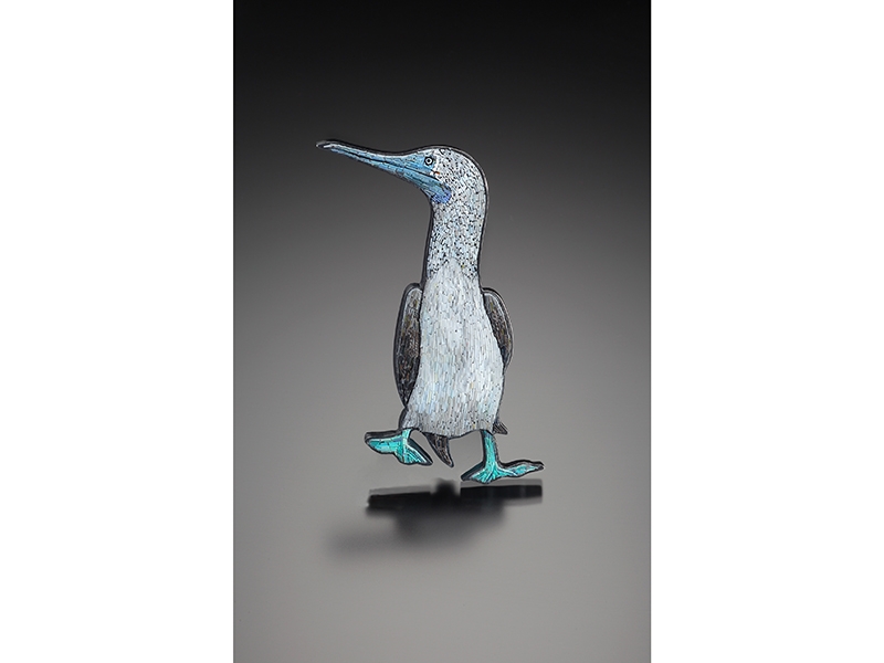 Cynthia Toops, Blue-Footed Booby Brooch, 2018, brooch, sterling silver, polymer clay, 3 1/4" x 1 1/2" x 1/4", Photo: Douglas Yaple Cynthia Toops, Blue-Footed Booby Brooch