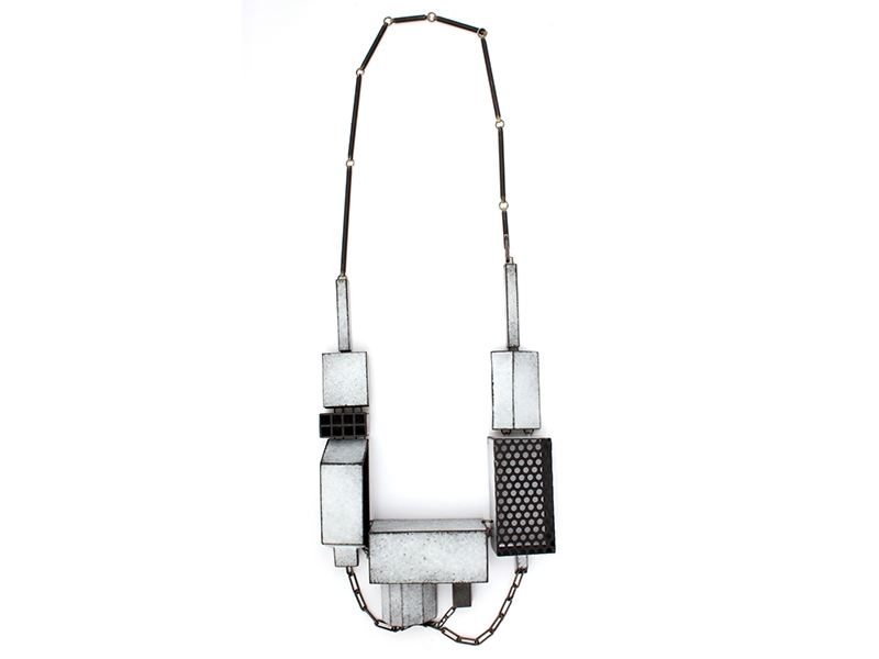Kat Cole, Built #1, 2016, necklace, steel, enamel, sterling silver, 254 x 178 x 25 mm, photo courtesy of 108|Contemporary Kat Cole, Built #1