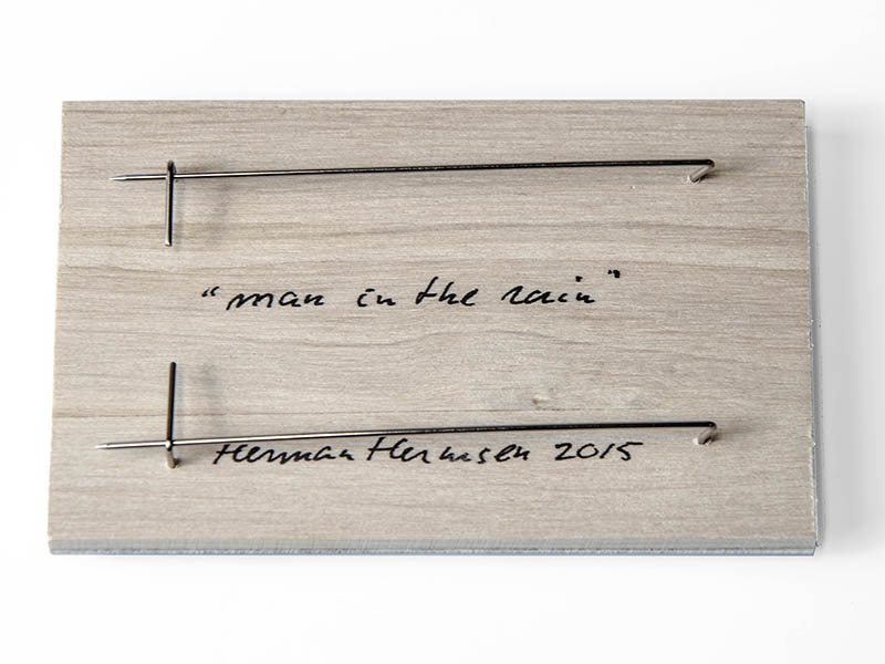 Herman Hermsen, Man in the Rain, 2016, brooch, aluminum print on wood, rock crystal, photo: CODA Herman Hermsen, Man in the Rain