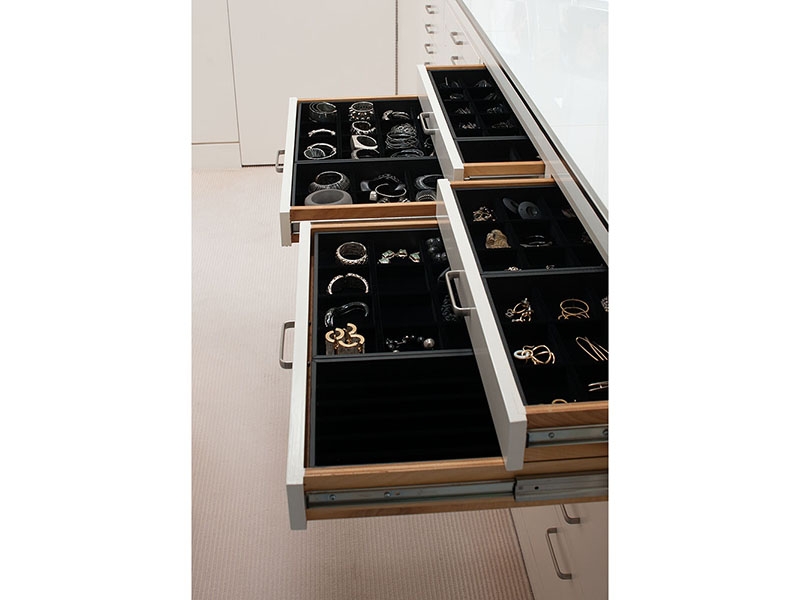 Jewelry drawers in Chara Schreyer’s closet, photo: Curtis Grindahl Jewelry drawers in Chara Schreyer’s closet