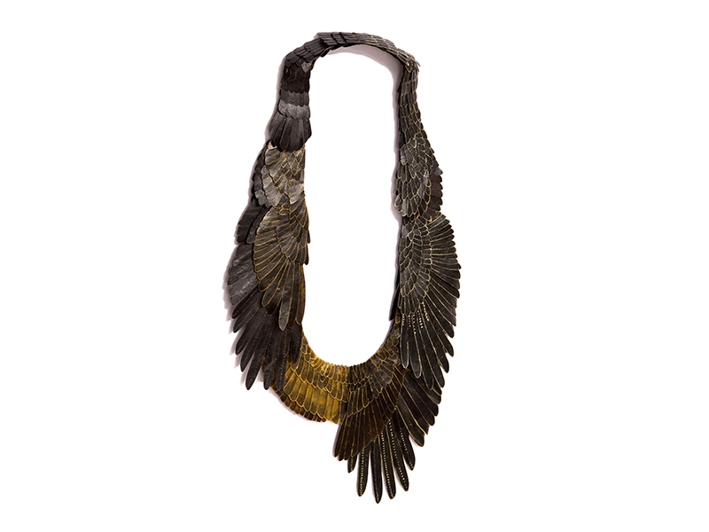 Eunmi Chun, Wings of Eagle, 2018, necklace, cow’s small intestine, thread, ink, photo: artist Eunmi Chun, Wings of Eagle