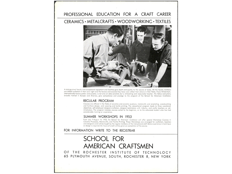 Ad for the School for American Craftsmen in Craft Horizons Magazine, 1953 (Vol.13 No.3 p.2) America House /Craft Horizons Magazine