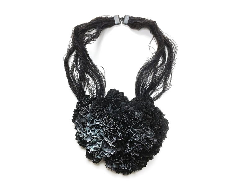 Hanna Liljenberg, Untitled, from the Decay series, 2017, neckpiece, paper, silver, iron, linen, paint, lacquer, 200 x 250 x 60 mm, photo: artist Hanna Liljenberg, Untitled, from the Decay series