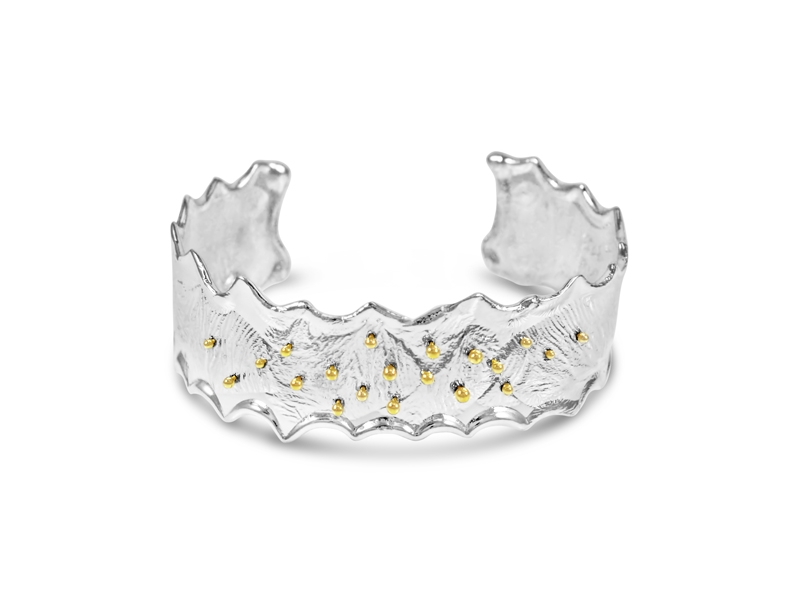 Kristen Baird, Galaxy 1” Cuff, 2017, sterling silver, 18-karat yellow gold, 25 x 152 mm circumference, photo: artist Kristen Baird, Galaxy 1” Cuff