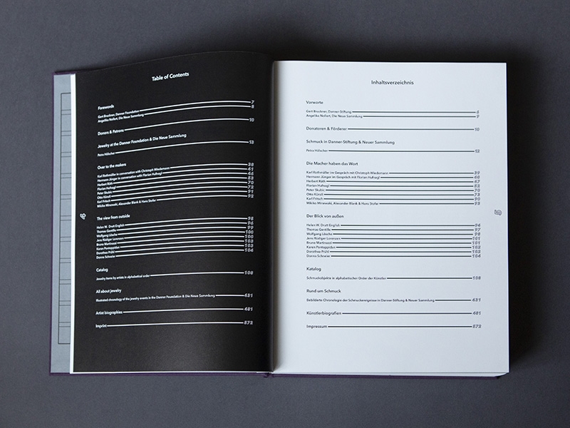 Table of contents for the book Schmuck A–Z, edited by Petra Hölscher, photo: Miriam Künzli