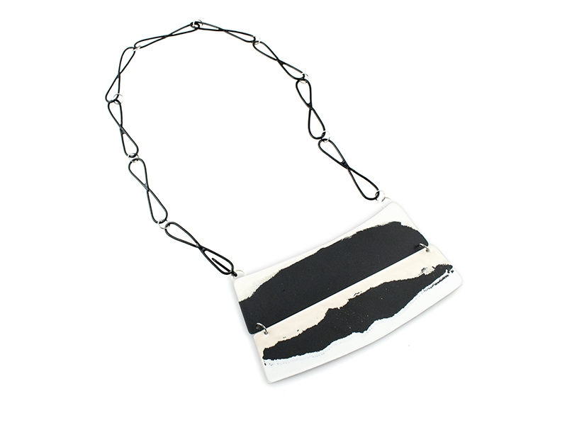 Eli Arenas, Untitled, 2018, Necklace, Steel, powdercoat, sterling silver, 4" x 2.5" x .5", Erica Bello Eli Arenas, Untitled