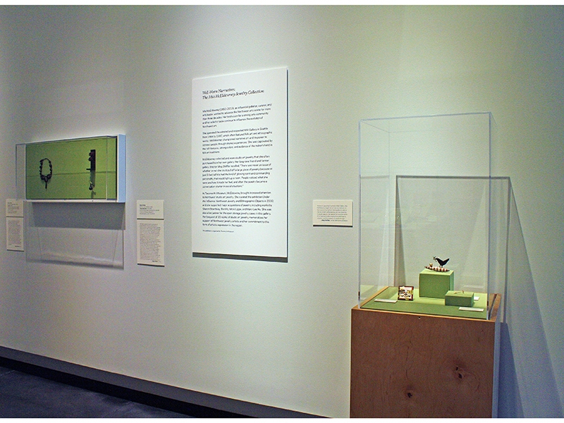 Exhibition view, Well-Worn Narratives: The Mia McEldowney Jewelry Collection, 2016–2018, Tacoma Art Museum, Tacoma, WA, USA, photo: unknown Exhibition view, Well-Worn Narratives