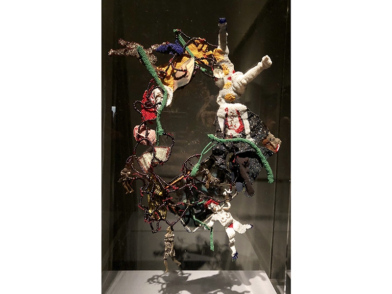 Joyce J. Scott, Night in the City, 1990 (gift of Donna Schneier), necklace, glass and metal beads, PVC, photo, laminated print, synthetic suede, nickel silver, thread, wire, monofilament, photo: Susan Cummins Joyce J. Scott, Night in the City