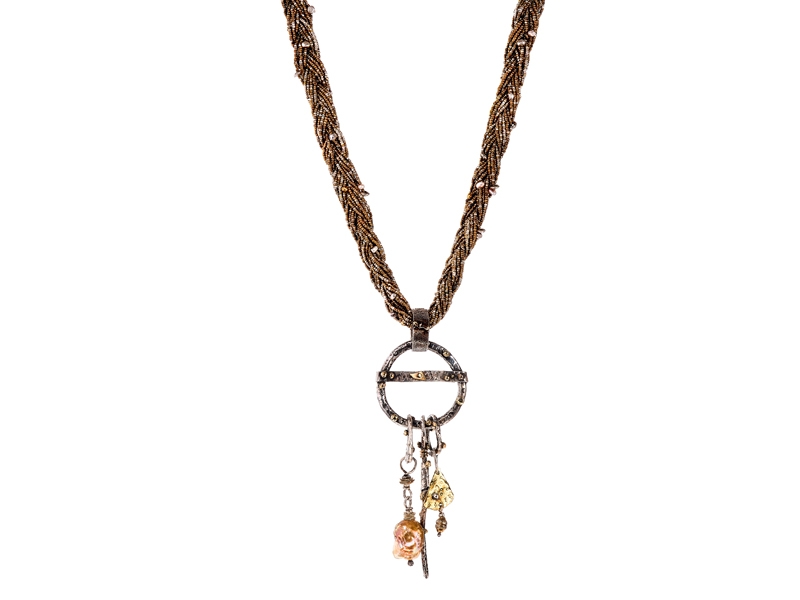 Lucia Antonelli, 2016, necklace, Thai Hill-tribe silver beads, freshwater pearls, sterling silver, 18-karat yellow gold, toggle clasp, 495 mm long, pendant 89 mm long, photo: Patina Gallery Lucia Antonelli, necklace
