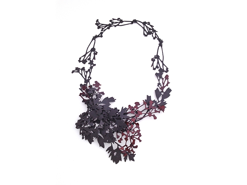 Helen Shirk, Neckpiece 3, 2013, necklace, mild steel, patina, china paint, 305 x 229 x 25 mm, photo: artist Helen Shirk, Neckpiece 3