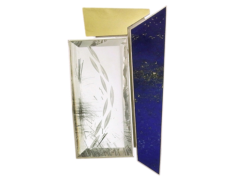 Tom and Jutta Munsteiner, Untitled, 2018, brooch/pendant, lapis lazuli, tourmalinated quartz, sterling silver, 18-karat gold, 51 x 89 x 6 mm, photo courtesy of Aaron Faber Gallery Tom and Jutta Munsteiner, Untitled