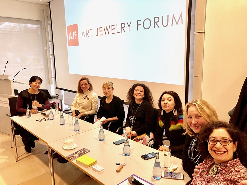 AJF in Conversation—The Next Generation of Gallerists, with (left to right) Atty Tantivit, Karin Roy Andersson, Irene Belfi, Elena and Chiaralice Rizzi, Jenna Shaifer, and Bella Neyman, photo courtesy of Yvonne Montoya AJF in Conversation—The Next Generation of Gallerists