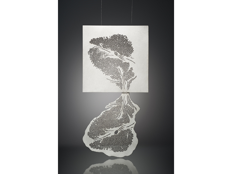 Sharon Portelance, Grey Matter #8, 2016, pendent, sterling silver, 4"x8", Berlian Arts Sharon Portelance, Grey Matter #8