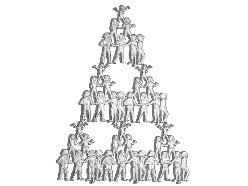 Micah Adams, Pyramid of Children, 2017, brooch, San Marino coins, silver, steel, 75 x 6 x 15 mm, photo: Paul Ambtman Micah Adams, Pyramid of Children