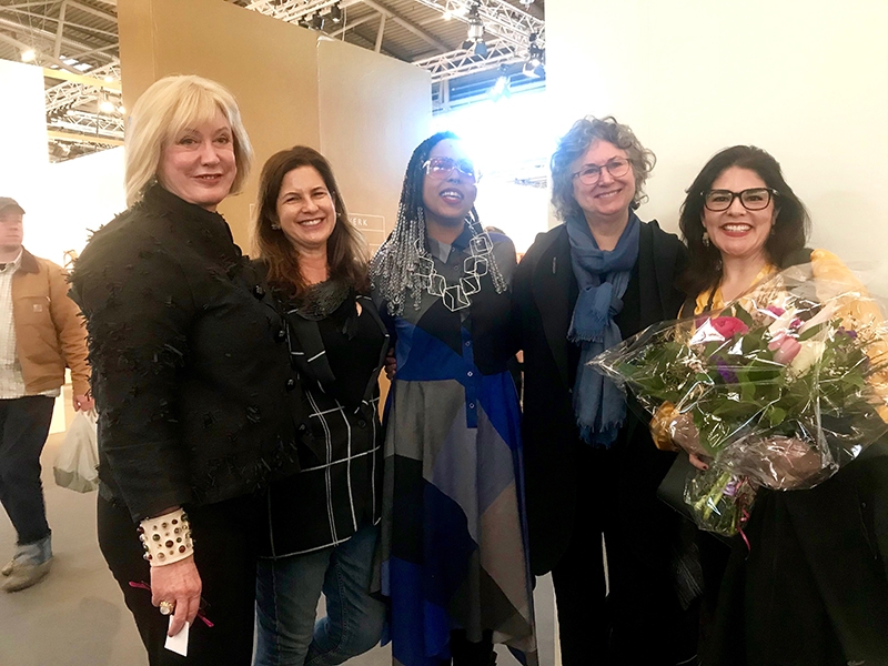 At the Messe after AJF presented the Susan Beech Mid-Career Artist Grant, (left to right) AJF member Susan Beech, Alli Pescosolido, recipient Tiff Massey, AJF founder and board member Susan Cummins, and AJF executive director Yvonne Montoya, photo courtesy of Sienna Patti Susan Beech, Alli Pescosolido, recipient Tiff Massey, Susan Cummins, Yvonne Montoya