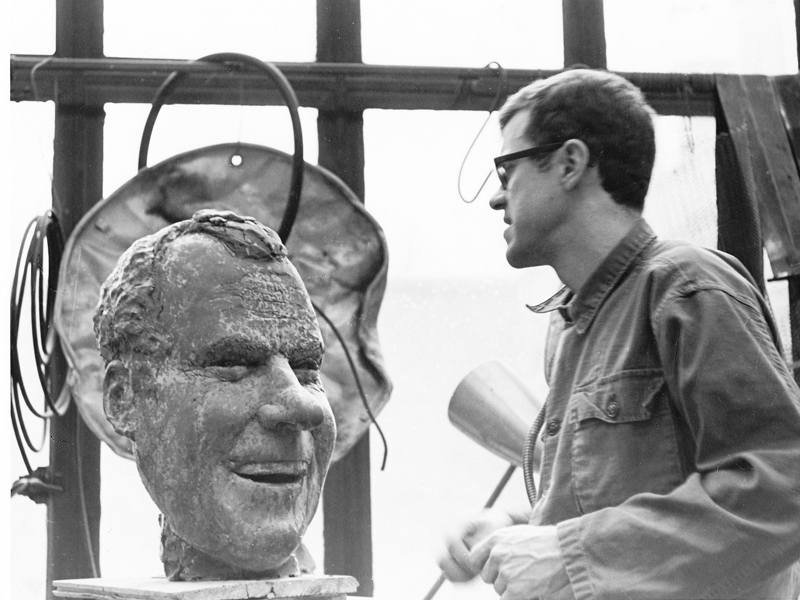 J. Fred Woell sculpting Noxin at Cranbrook Academy, 1969?, photographer unknown J. Fred Woell sculpting Noxin
