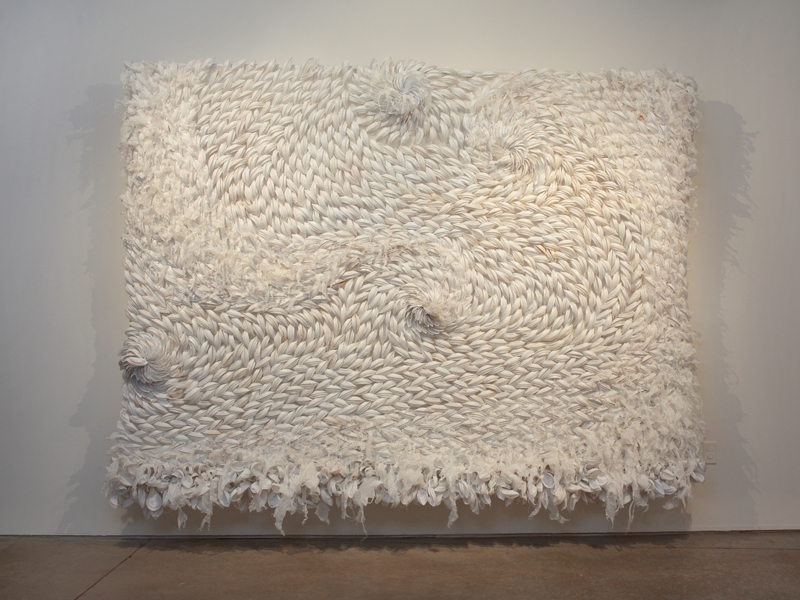 A sea of white made from a collection of coffee lids, in Susie Ganch’s Pile: Starbucks on Robinson, 2012–2014, photo: David Hale Susie Ganch, Pile: Starbucks on Robinson