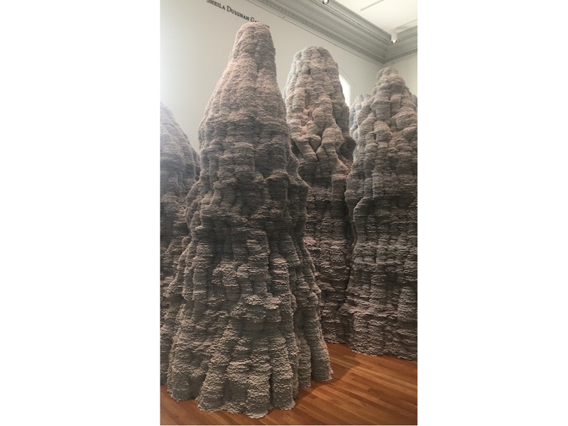 Undulating spires made of index cards in Tara Donovan’s Untitled, 2014, photo: Melis Agabigum Tara Donovan, Untitled