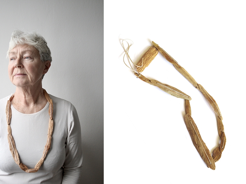 Sofia Bankeström, Repetition Is a Form of Change, 2017, necklace, juniper wood, polyester, 440 x 80 x 8 mm, photo: artist Sofia Bankeström, Repetition Is a Form of Change