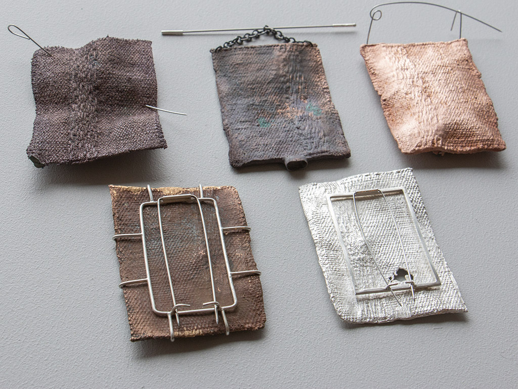 Teresa Alton Borgelin, Who I Am and Who You See (detail), 2021, brooch, copper, bronze, silver, stainless steel, enamels, 80 x 60 mm, photo: artist Teresa Alton Borgelin, Who I Am and Who You See