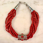 "Contemporary coral and silver necklace by Santo Domingo artist Wayne Aguila"