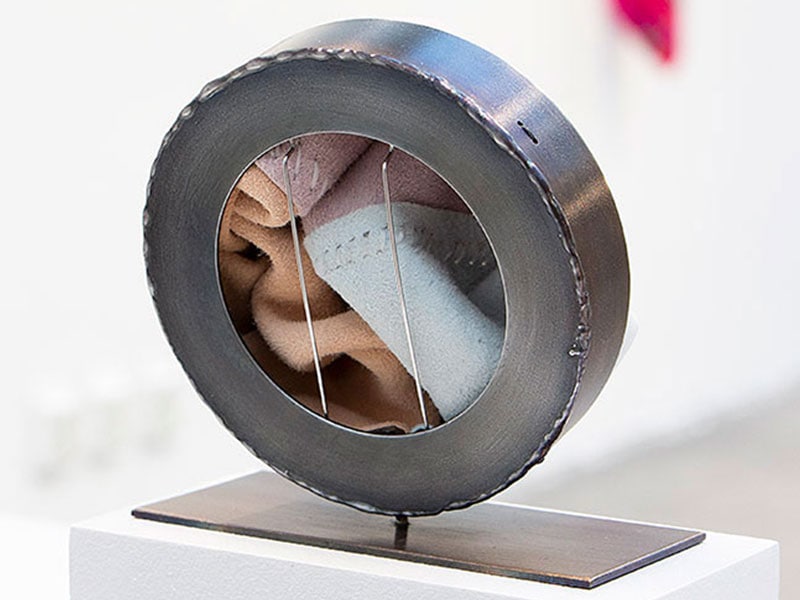Who I Am and Who You See, 2021, brooch, iron and leather, Photo: Teresa Alton Borgelin