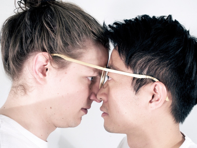 Connect1, 2015, glasses, gold plated brass, 7 x 4 inches, photo: Francesca Mancinelli