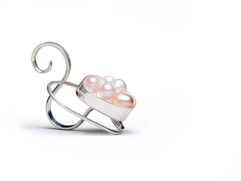 Unknown Flora, 2016, Ring, fine silver, sterling silver, freshwater pearls. 1.5 x 1.75 x 0.75  inches. Photo: Artist 