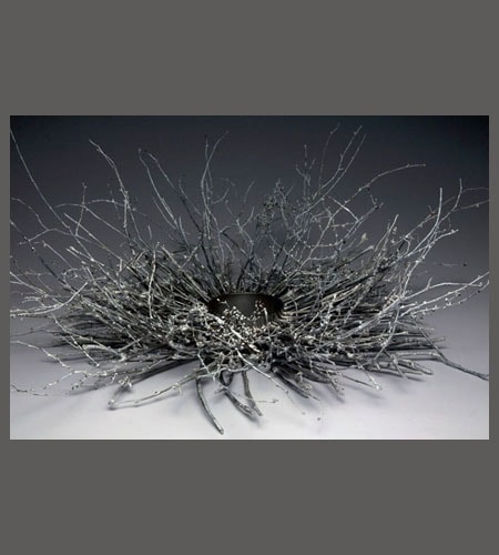 Branches, 2012, sculpture, steel, branches, pearls, graphite, pastels. Magnets, 12 x 30 x 30 inches, photo: Carol Salisbury