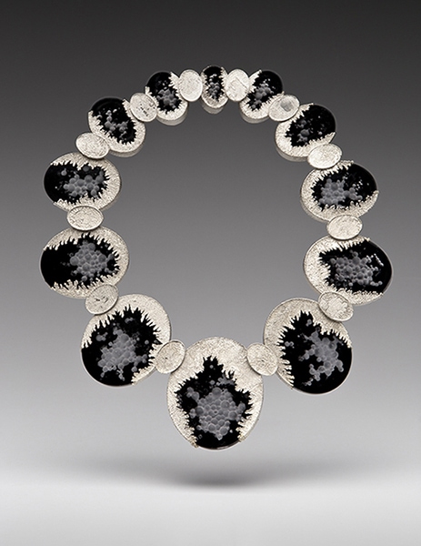 Endless Growth, 2015, necklace, acrylic, sterling silver, silver-plated copper, silver-plated brass, 12 x 12 x 0.75 inches, photo: Aaron Paden