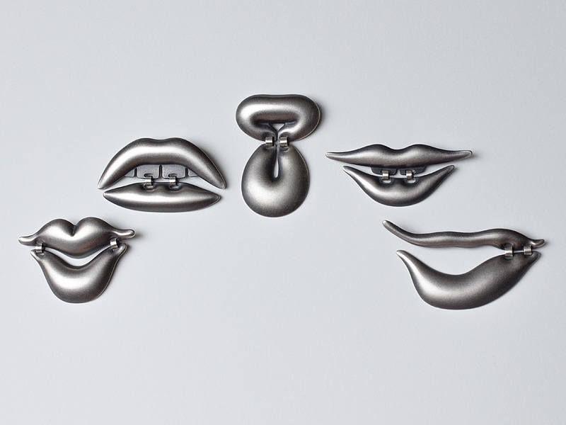 Talking Lips, 2019, set of brooches, sterling silver, stainless steel, 2