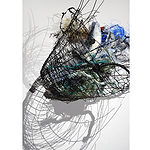 “This process of weaving wire containers became a meditative act as new ways of making emerged from isolation and lockdowns. But are these fish trapped or cocooned? And were we protected during lockdown, or imprisoned? Were we trapped or protected?” says Brown. | Alison Shelton Brown, Mackerel Container, 2021, woven wire, porcelain fish, found sea-twine and fishing gear, photo: Robin Shelton 