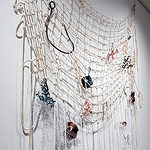 Dawoon Jeong, Series of Hooks and Seagrasses, 2022, copper, cotton rope, polypropylene net, acrylic paint, photo: artist. @newpaltzmetal