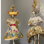 The exhibition consists of several rooms. Mannequins in elegant outfits represent a variety of themes from traditional to contemporary and exotic. Several selected Guo Pei mannequins were strategically placed among the permanent painting collections of the museum. | Work by Guo Pei, photo: Bill Baker