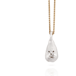 The British visual artist David Shrigley, who doesn’t usually make jewelry, made a series of pendants for the Louisa Guinness Gallery that seem to tease the possibility of jewelry being our companions. | David Shrigley, Companion Pendant, 2021, pendant, silver, photo: artist, Louisa Guinness Gallery