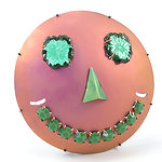 Just as smiling jewelry can help those who wear it feel happy, it can do the same for the art jewelers who make it. The process of creating a smile can bring some light into a dark studio. Everett Hoffman has been creating literal night lights from his smiling faces. Of this brooch, the genesis for his night light series, he said, “feels like there’s not a lot to smile about in this current moment...but hopefully this is a slight break from the bleak news.” Reference: @everetthoffman, April 9, 2020. | Everett Hoffman, Pansy Eyes, 2019, brooch, vintage rhinestones, anodized titanium, silver, stainless steel, photo: artist