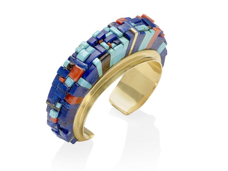 Charles Loloma, gold and multi-stone inlay cuff