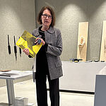 Artist and department chair Eva Eisler introduced the student show, photo: Linda Peshkin