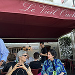 (Left to right) Rose Roven, Linda Peshkin, and Edie Nadler relax at Le Vieil Ouchy