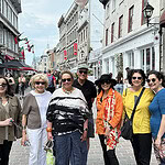 On the walking tour. (Left to right) Edie Nadler, Susan Coddon, Linda Shostak, Charlie Hayes, Maggie Erickson, Linda Peshkin, and Bella Neyman