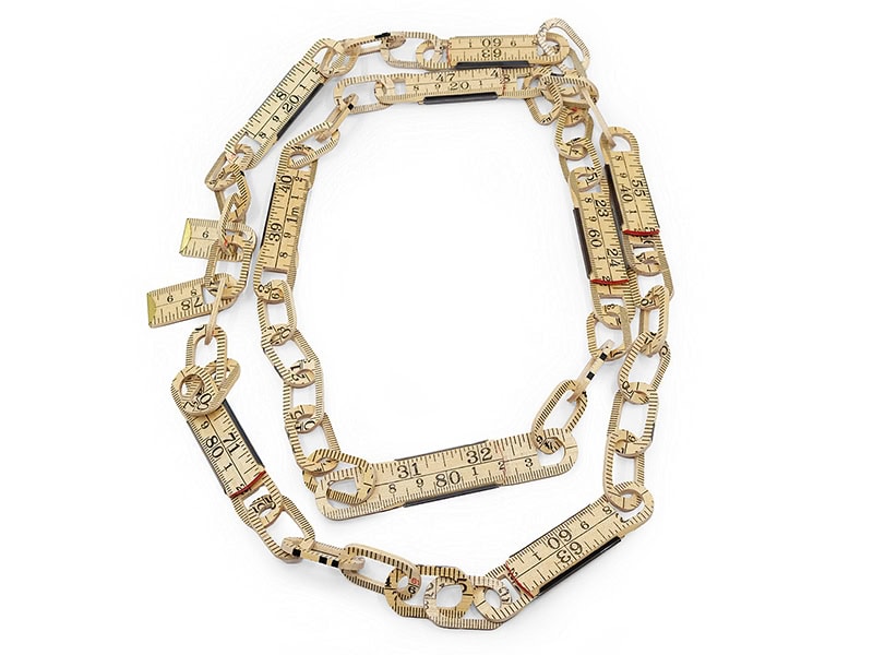 Kajsa Lindberg, Necklace, 2024, in wooden folded rule, approximately 47 ¼ inches (120 cm) long, photo: Sofia Björkman