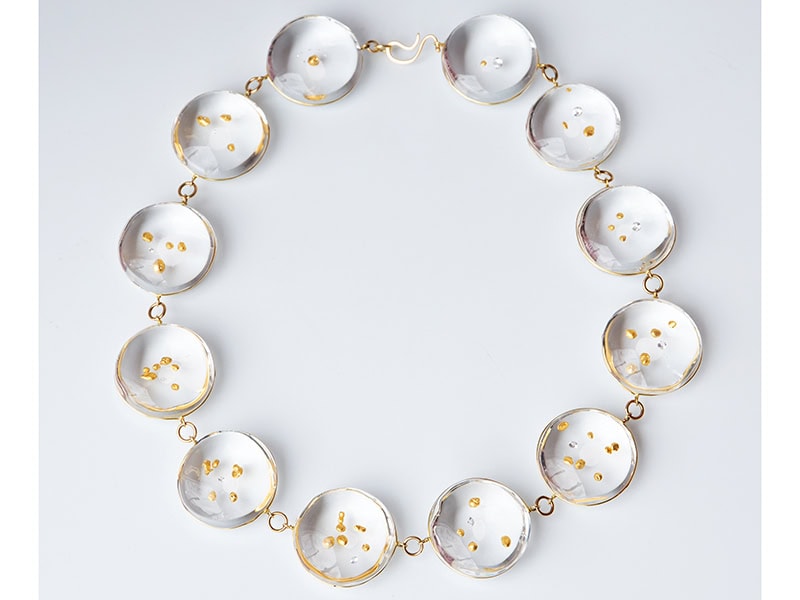 Ted Noten, The Sweetest Piece I Ever Made Vol. 2, 2023, necklace in 24-karat gold, diamonds, cast in acrylic (PMMA), 18-karat gold connections, 9.5 x 5.9 x 0.6 inches (240 x 150 x 16 mm), photo courtesy of Ornamentum