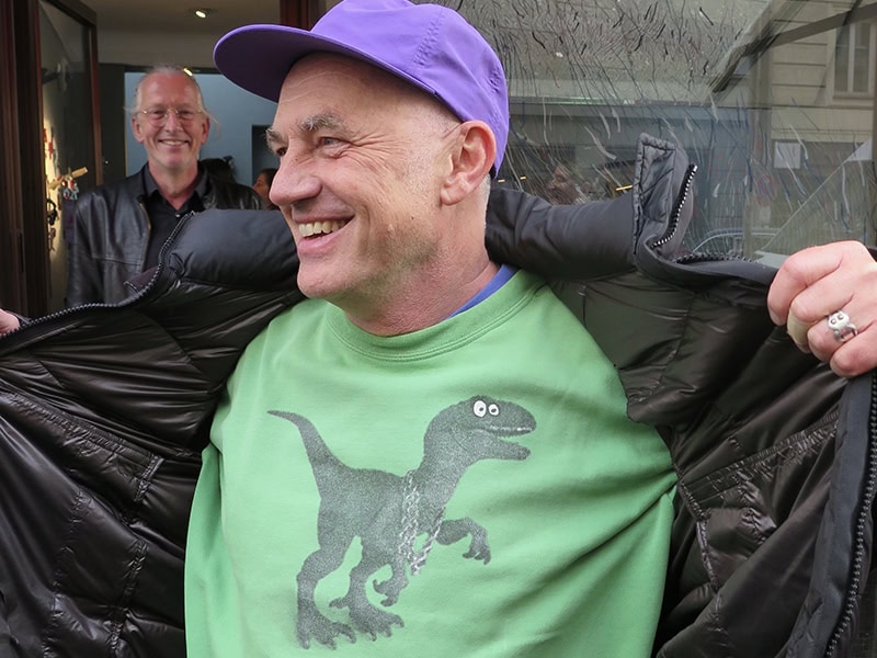 David Bielander flashing open his Choices T-shirt, photo: Kaia Ansip