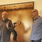 Day 1, Stop 3: Visit to the home of ceramics collectors and partners Garth Clark and Mark Del Vecchio, pioneers in the field of ceramics. In 1981, they founded Garth Clark Gallery in New York, Los Angeles, and briefly London and Kansas City. Clark is the leading scholar and critic of modern and contemporary ceramics, with 90+ books and writings to his credit. He founded the Ceramic Arts Foundation in 1979 and directed it until 2005. He has earned many awards and honors. Ulysses Dietz, former curator at the Newark Museum—he collected art jewelry for the museum during his decades there—was also present. A lively conversation explored the challenges art jewelry has in crossing over from craft into the fine arts. Shown: (left) Garth Clark and (right) Mark Del Vecchio, photo: Nathalie Mornu