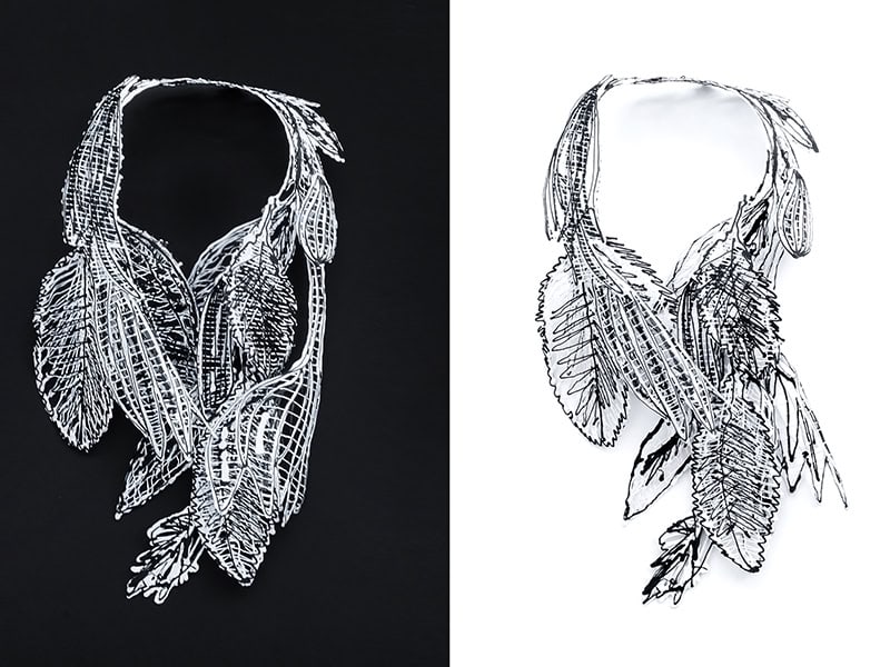 Sofia Björkman, Light Night 4, 2025, necklace in PLA, silver, 16 ⅛ x 9 ½ x 3 ⅛ inches (410 x 240 x 80 mm), photo: artist